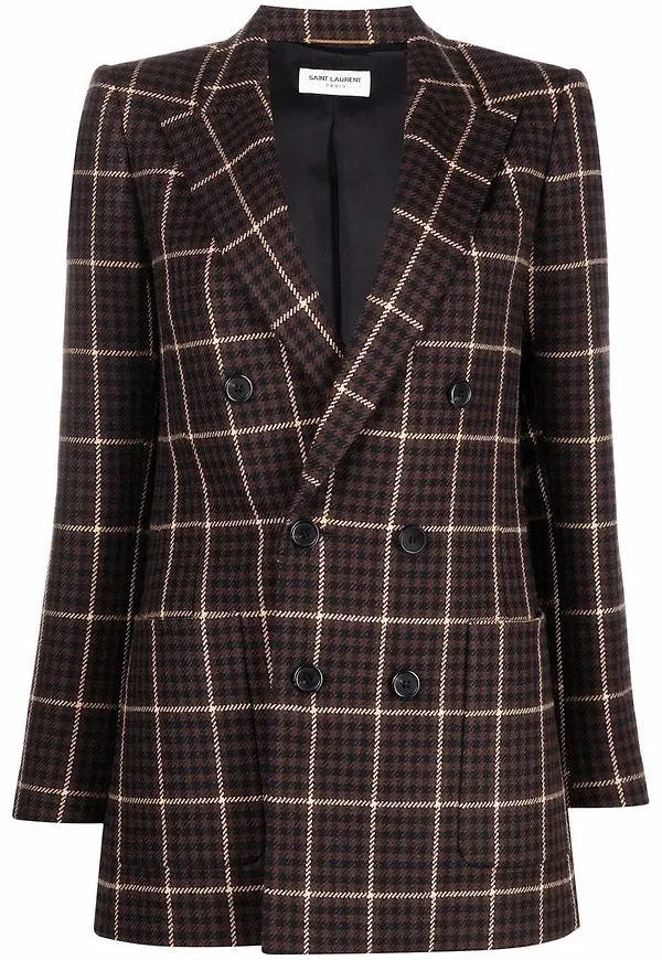 Saint Laurent rutig dubbelknäppt blazer - Brun