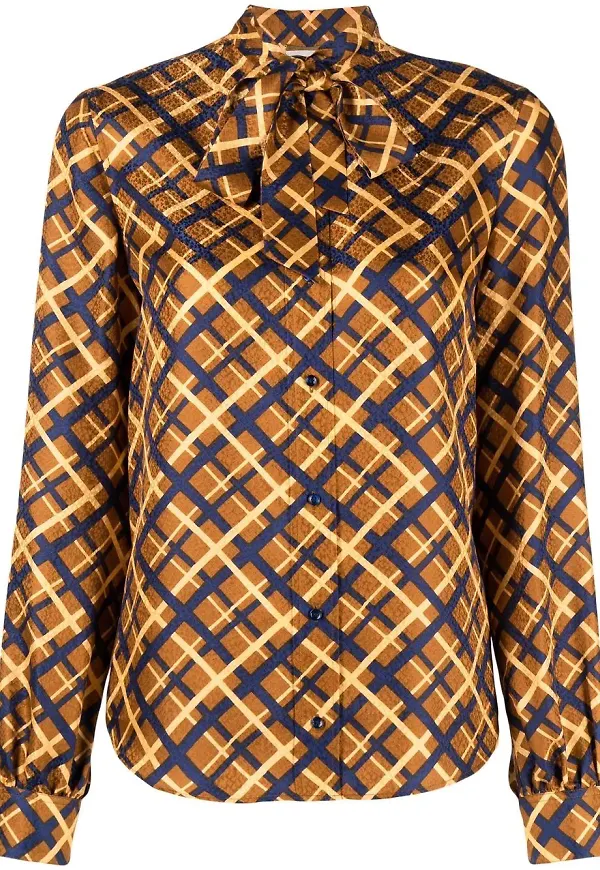 Saint Laurent rutig knytblus - Brun