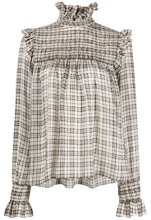 Saint Laurent rutig långärmad blus - Neutral