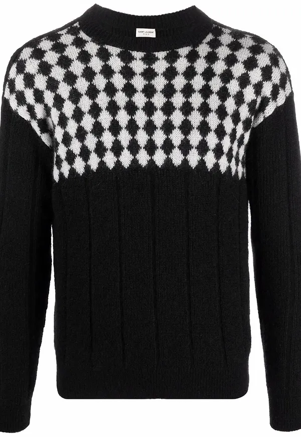 Saint Laurent rutig stickad tröja - Svart