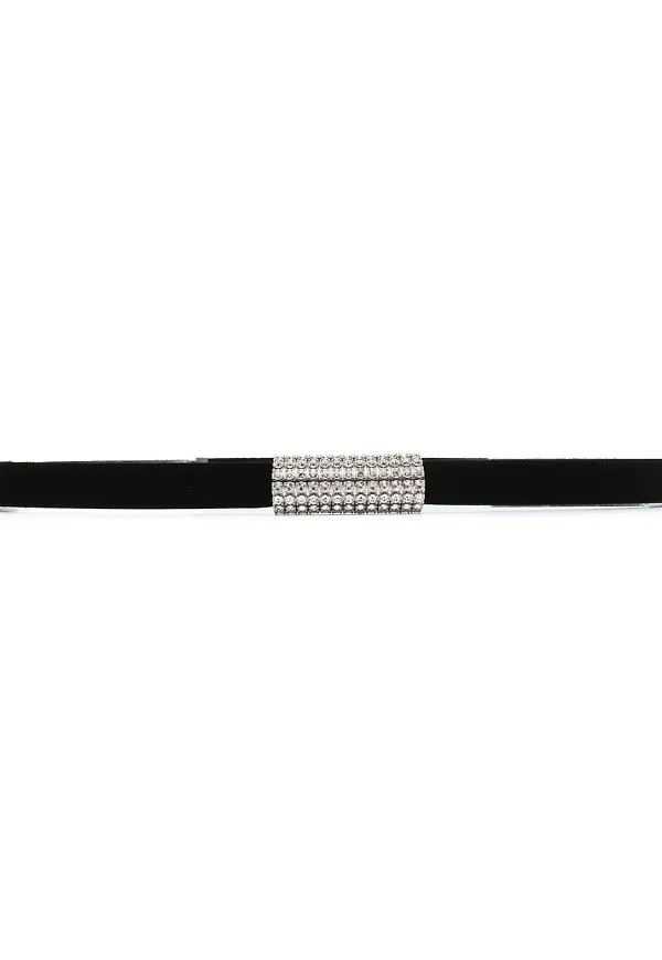 Saint Laurent sammetsbälte med strass - Svart
