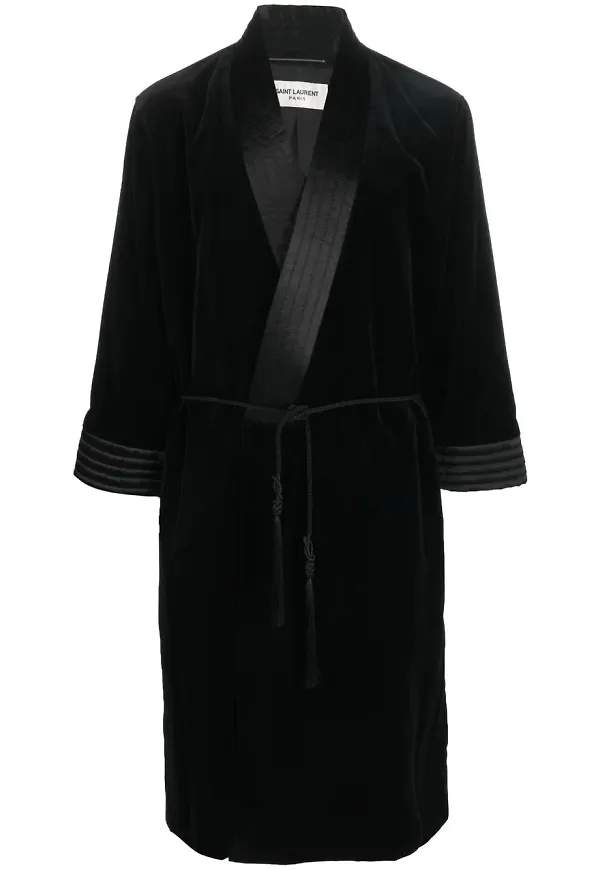 Saint Laurent sammetskappa med bälte - Svart