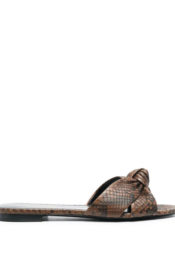 Saint Laurent sandaler med ormskinnseffekt - Brun