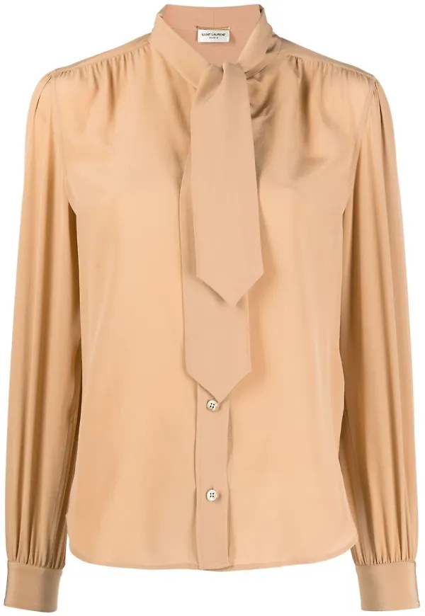 Saint Laurent sidenblus med knytkrage - Neutral