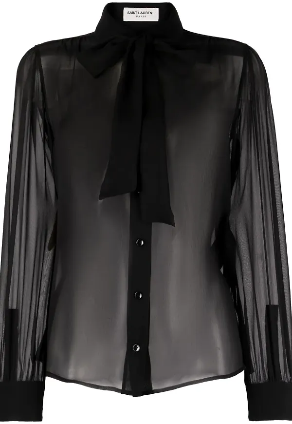 Saint Laurent sidenblus med rosett - Svart
