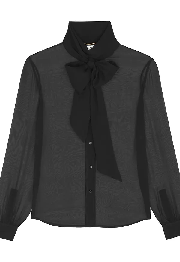 Saint Laurent sidenblus med snörning - Svart