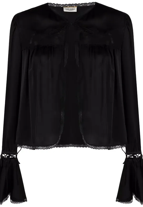 Saint Laurent sidenblus med spetsdetalj - Svart