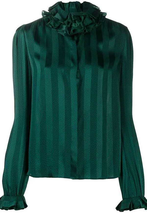 Saint Laurent sidenblus med volangkrage - Svart