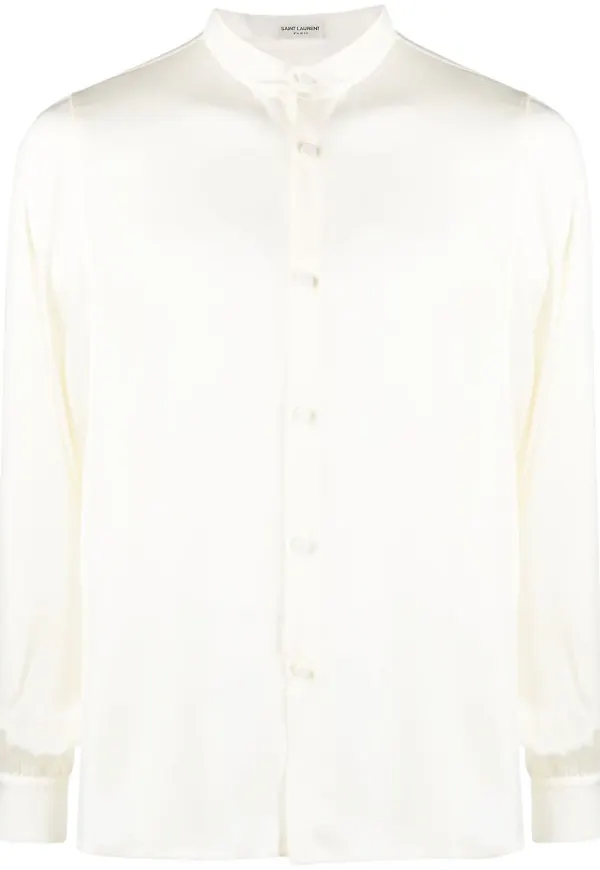 Saint Laurent sidenskjorta med kinakrage - Neutral