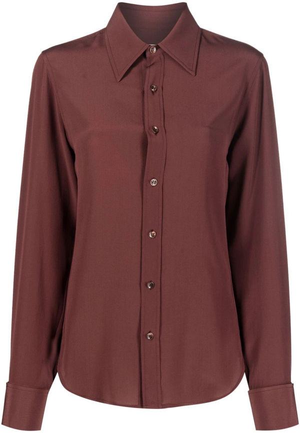 Saint Laurent sidenskjorta med knäppning - Brun
