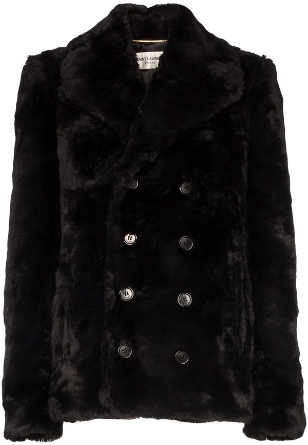 Saint Laurent skepparkavaj i fuskpäls - Svart