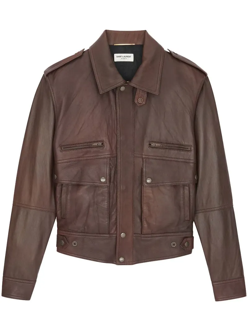 Saint Laurent skinnjacka i oversize-modell - Brun