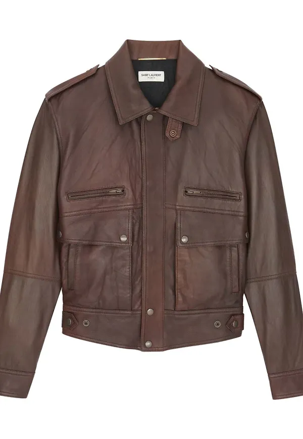 Saint Laurent skinnjacka i oversize-modell - Brun