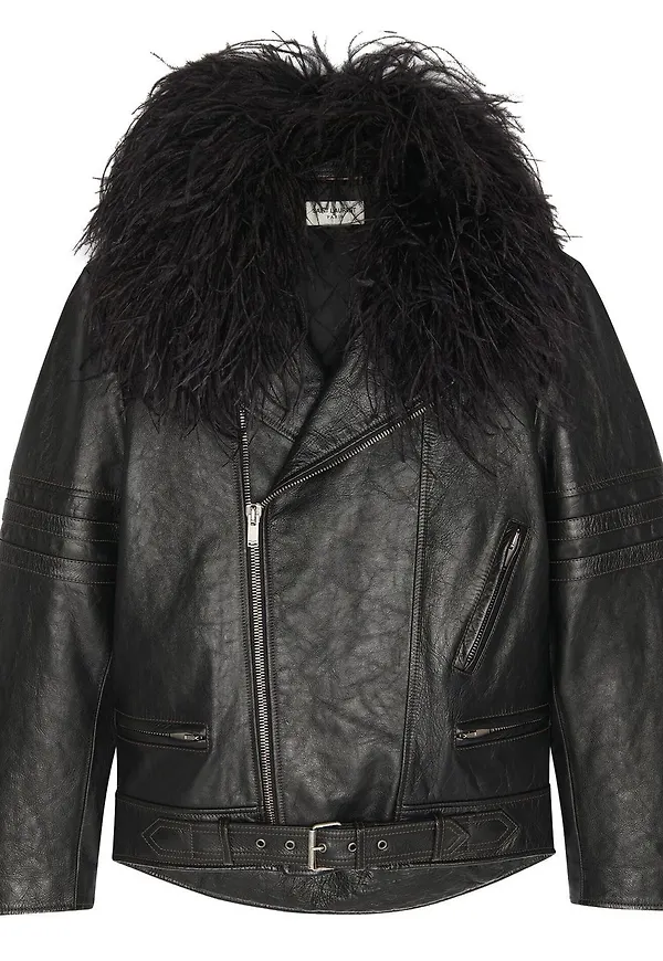Saint Laurent skinnjacka med fjäderkant - Svart