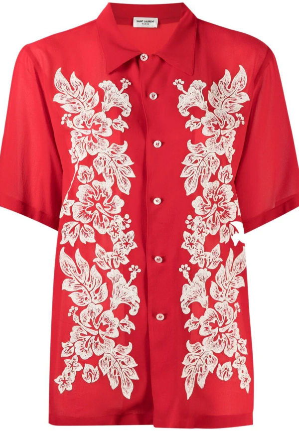 Saint Laurent skjorta med blomsterbrodyr - Röd