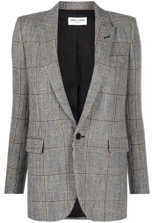Saint Laurent skotskrutig enkelknäppt blazer - Grå