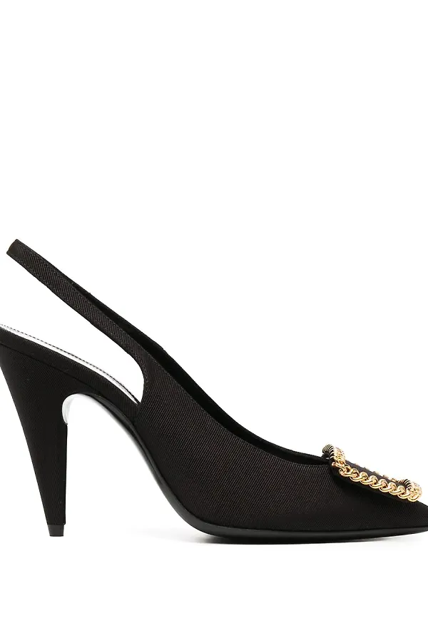 Saint Laurent slingback-pumps med kedjekant - Svart