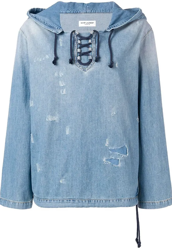 Saint Laurent sliten huvtröja - Blå