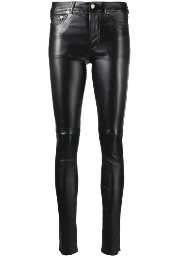 Saint Laurent smala byxor i konstläder - Svart