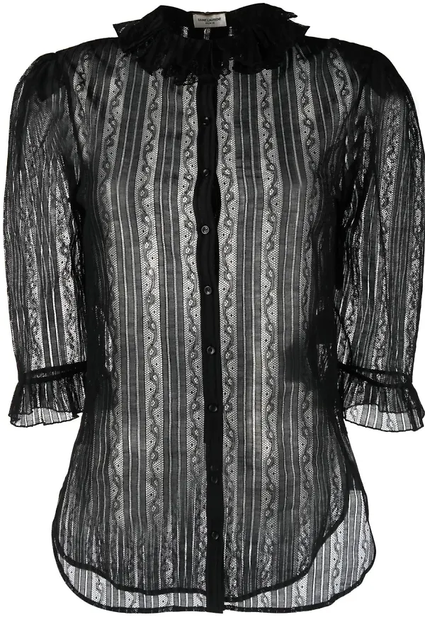 Saint Laurent spetsblus med volang - Svart