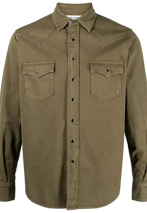 Saint Laurent stentvättad westernskjorta - Grön