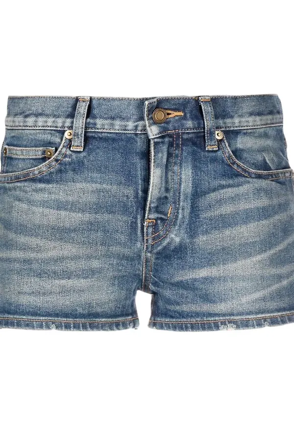 Saint Laurent stentvättade jeansshorts - Blå
