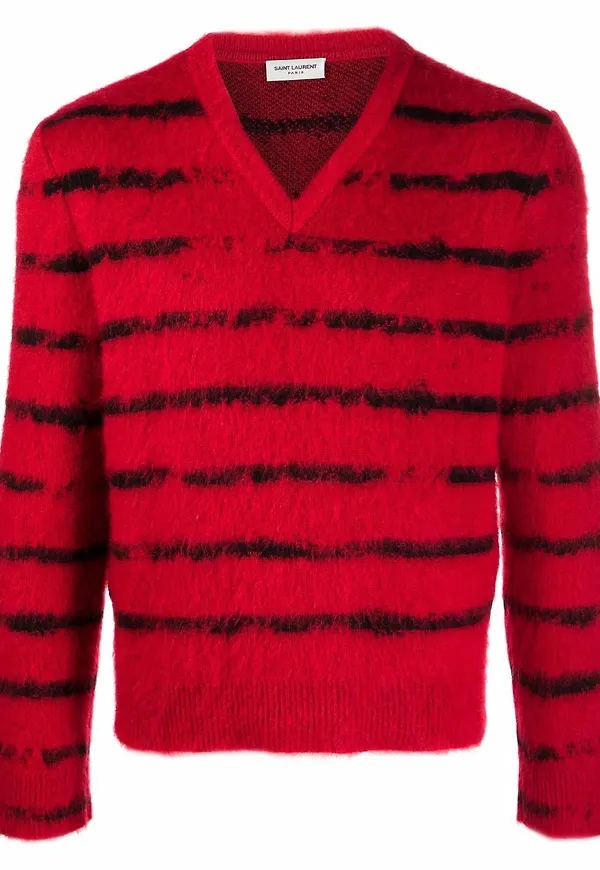 Saint Laurent stickad randig tröja - Röd