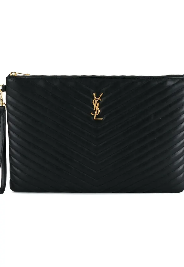 Saint Laurent Stor quiltad pouch i skinn - Svart