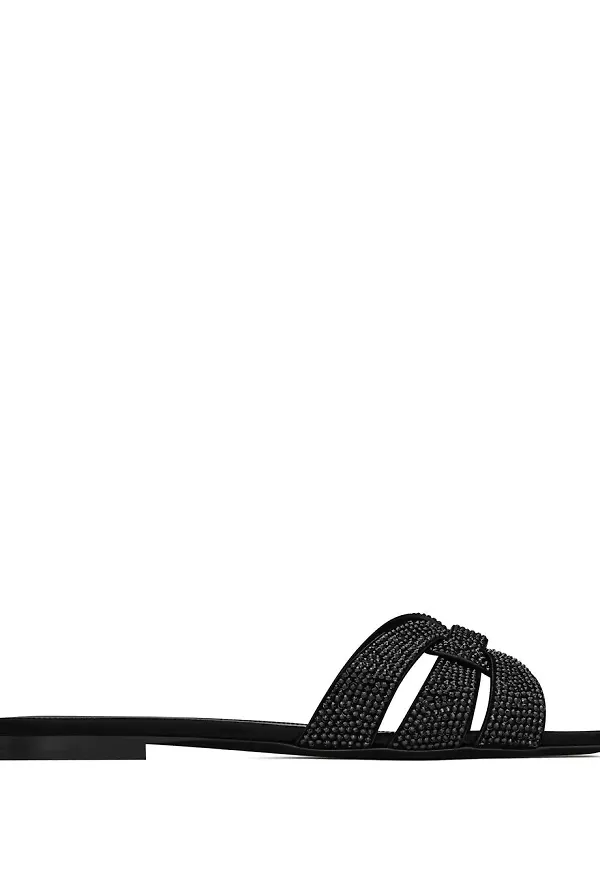 Saint Laurent strassprydda lädersandaler - Svart