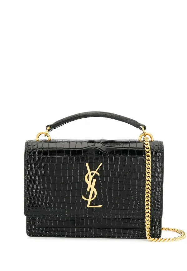 Saint Laurent Sunset liten krokodilpräglad väska - Svart