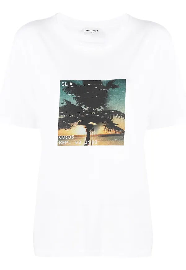 Saint Laurent t-shirt med palmtryck - Vit