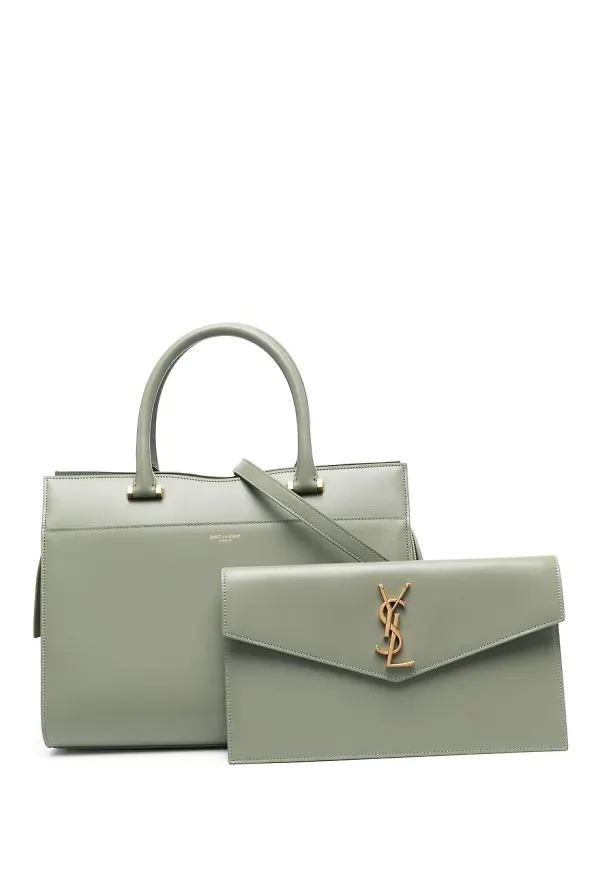 Saint Laurent totebag i kalvskinn - Grön