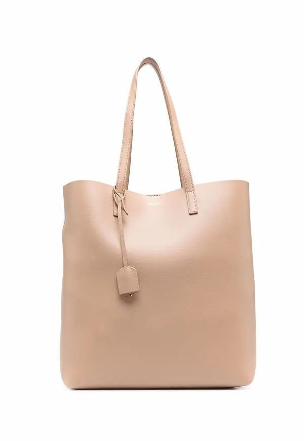 Saint Laurent totebag i skinn med logotypstämpel - Neutral