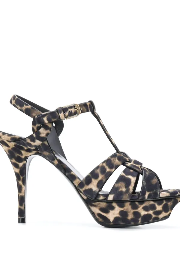 Saint Laurent Tribute leopardmönstrade sandaler - Brun