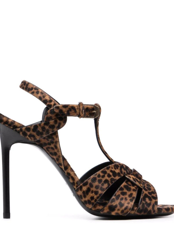 Saint Laurent Tribute leopardmönstrade sandaler - Brun