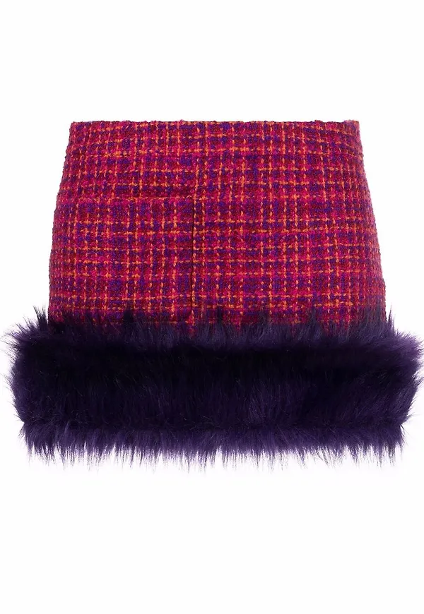 Saint Laurent tweedkjol med fuskpälskant - Rosa