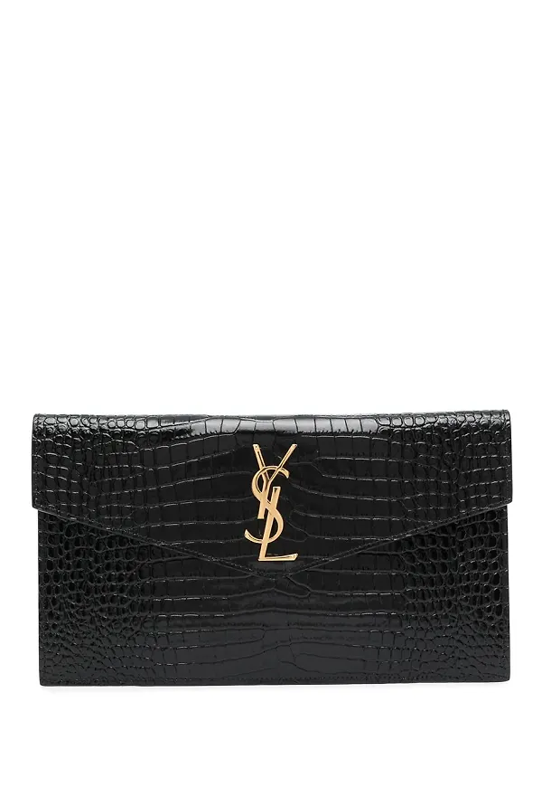 Saint Laurent Uptown krokodilpräglad pouch - Svart