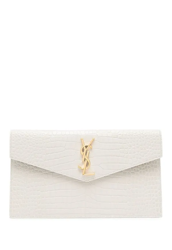 Saint Laurent Uptown krokodilpräglad pouch - Vit