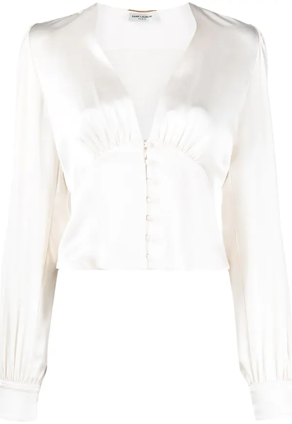 Saint Laurent v-ringad sidenblus - Neutral