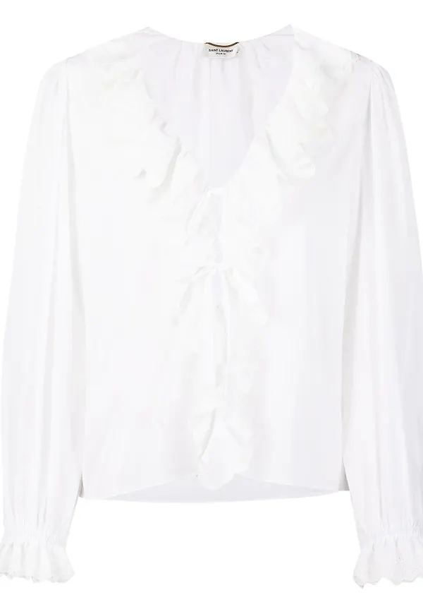 Saint Laurent v-ringad volangblus - Vit