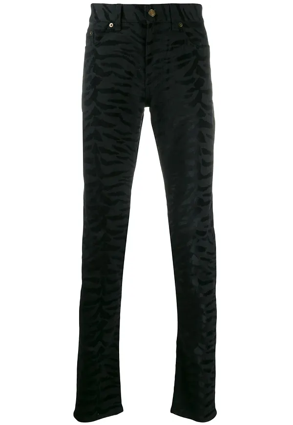 Saint Laurent zebramönstrade skinny-jeans - Svart