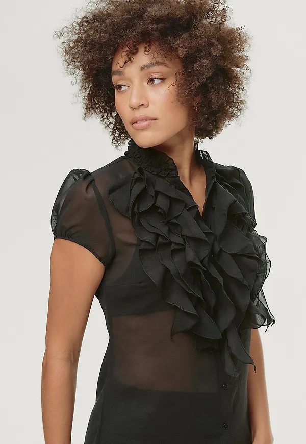 Saint Tropez - Volangblus LillySZ SS Shirt - Svart