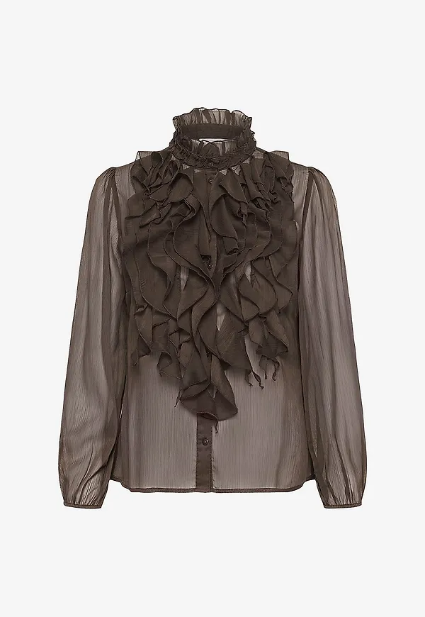 Saint Tropez - Blus LiljaSZ Crinkle LS Shirt - Brun