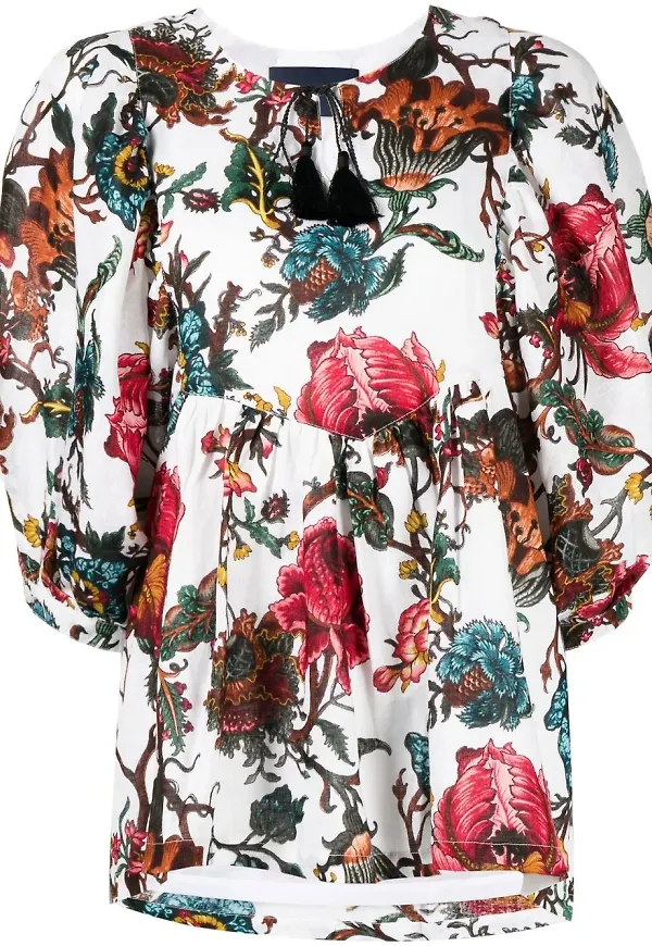 Samantha Sung draperad blommig blus - Vit