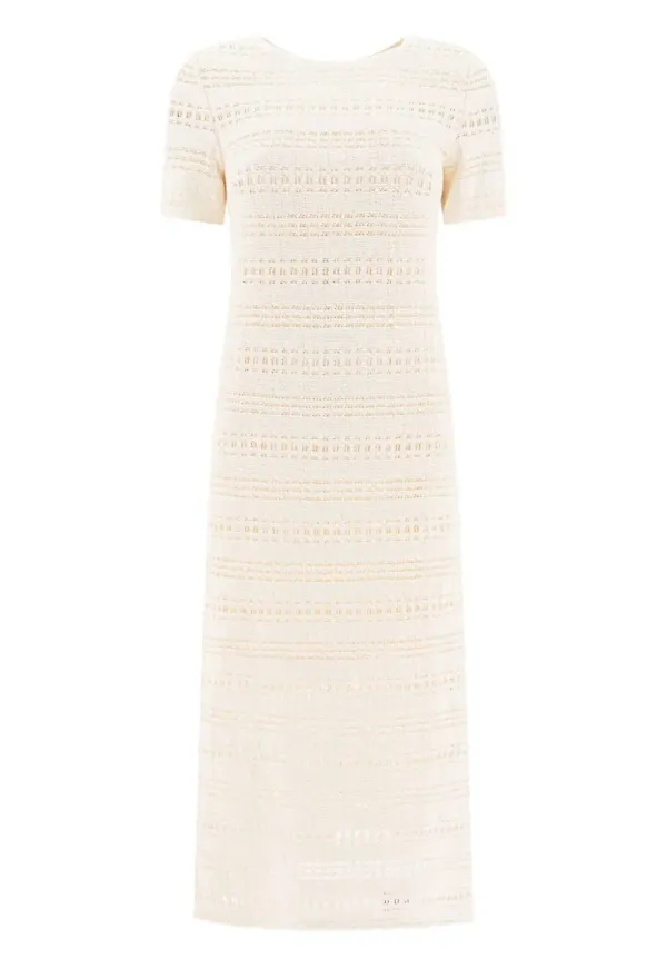 SANDBEIGE kortärmad midiklänning - Neutral
