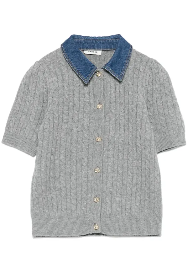 SANDRO ullkofta med jeanskrage - Grå