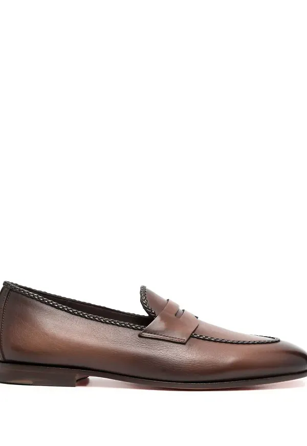 Santoni läderloafers - Brun