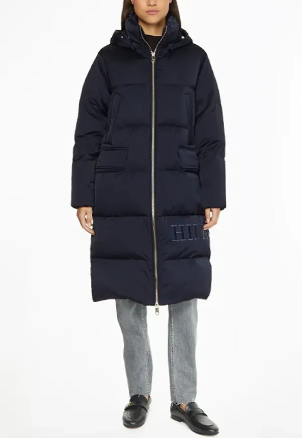 Sateen Down Hooded Maxi Coat