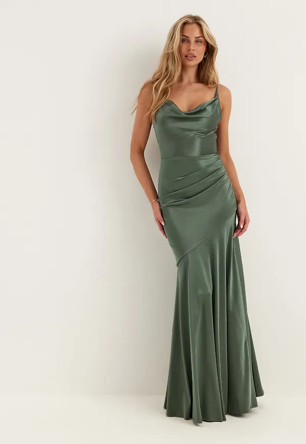 Satin Cowl Neck Maxi Dress