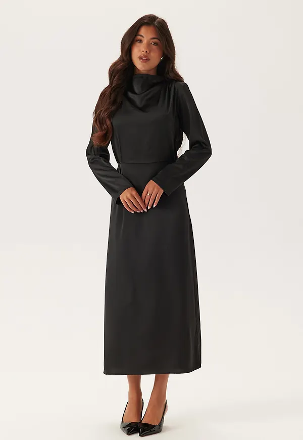 Satin Cowl Neck Midi Dress
